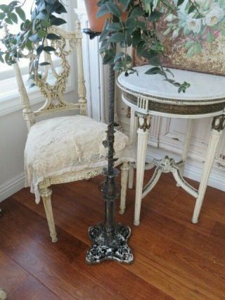 Fabulous Old Vintage Chippy Cast Iron Metal Plant Stand Holder Tole Leaves 39 "