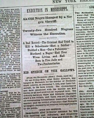 Hernando Desoto County Mississippi Negro Execution Hanging 1873 Old Newspaper