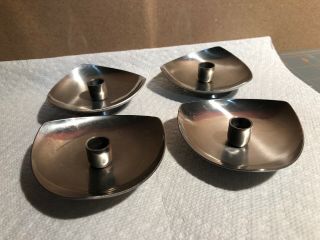 4 Mid - Century Modern Stelton Stainless Steel Candle Holders Made In Denmark