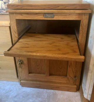 Vintage White Clad Oak Ice Box End Table Night Microwave TV Stand Swivel Top 2