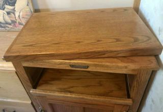 Vintage White Clad Oak Ice Box End Table Night Microwave TV Stand Swivel Top 3
