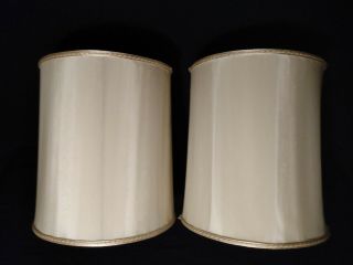 Vintage Pair Stiffel Mid - Century Silk Drum Table Lamp Shades Hollywood Regency