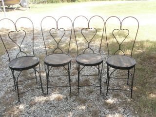 Vintage 4 Wrought Iron Ice Cream Parlor Chairs