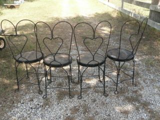 VINTAGE 4 WROUGHT IRON ICE CREAM PARLOR CHAIRS 2