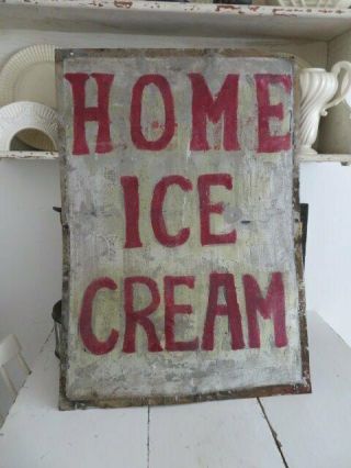 THE BEST Old Vintage Metal SIGN HOME MADE ICE CREAM Chippy Paint Double Sided 2
