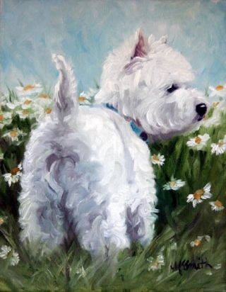 Mary Sparrow - Westie West Highland Terrier Dog Daisies Print