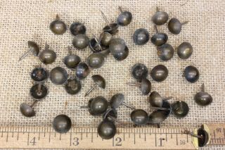 50 Old Brass Tacks 7/16” Dia Vintage Upholstery Nails Dark Antique Finish Rustic