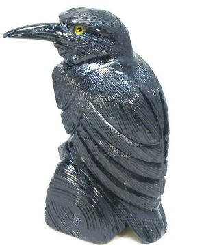 4.  5 " Shiny Black Onyx Raven Crow Statue Figurine Fetish Rock Carving Sprit Totem