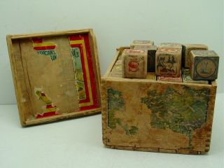 1920s Vintage Box Of Toy Wood Blocks - American Rule & Block Co.  Nominee,  Mich.
