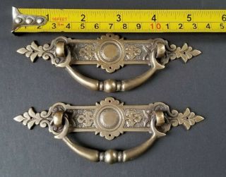 2 Vtg Antique Style Ornate Victorian Brass Drawer Handles Pulls 5 - 1/4 