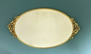 Vtg Matson Signed Gold Gilt Ormolu Filigree Rose Oval Mirror Vanity Tray 18.  5