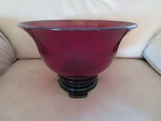 Vintage Stretch Glass Fenton Red 9 - 1/2 " Punch Bowl Top With Black Stand