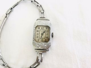 Vintage 1920’s Laco 14k White Gold Ladies Wrist Watch Art Deco Running