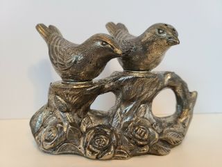 Vintage Silver Color Metal Love Birds On A Branch Salt And Pepper Shakers