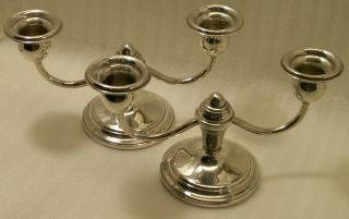 Set Of Weighted Sterling Silver Candelabra Candle Holders Vintage Low Profile Ar