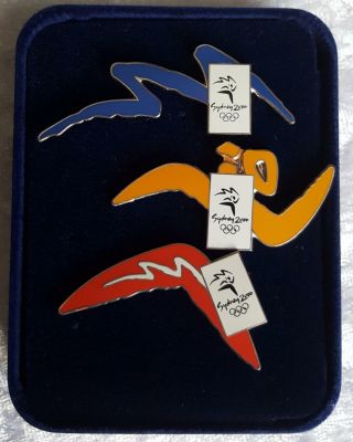 Sydney 2000 Olympic Logo Pins Deconstructed - Boxed Set Of 3 Very Scarce Pins