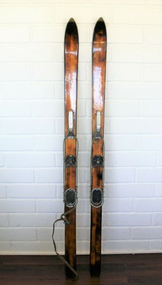 Vintage Wooden Wood Skis 58 " W/ Kandahar/ Salomon Bindings