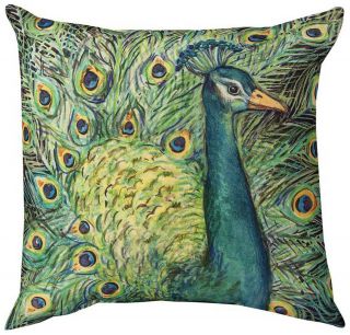 Pillows - " Majestic Peacock " Indoor Outdoor Pillow - 18 " Square