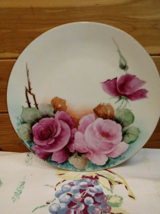 Vtg Thomas Bavaria Porcelain Hand Painted Plate Pink Roses/gold 9 "