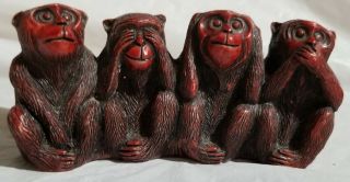 Vintage Monkey See No Hear No Speak No Evil Red Statue Figurine 2.  25 