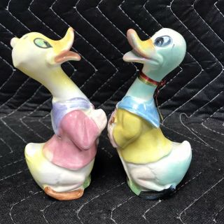 Vintage Anthropomorphic Ducks Ducklings Silly Salt And Pepper Shaker Set.