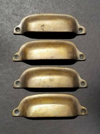 4 Antique Vintage Style Brass File Cabinet,  Bin Pull Cup Handles 3 - 3/8 " Ctr A19