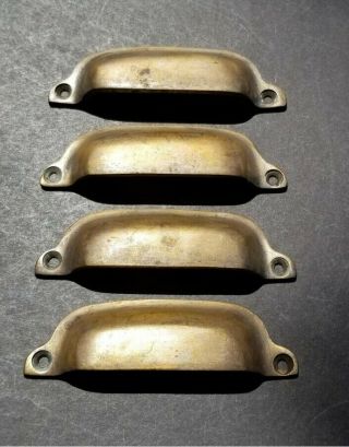4 Antique Vintage Style Brass File Cabinet,  Bin Pull Cup Handles 3 - 3/8 