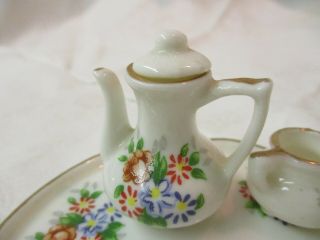 Vintage miniature porcelain 9 pc Child ' s Tea set Flowers 3