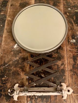 Early Vintage Extendable Scissor Beveled Shaving Mirror