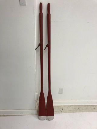 2 Vintage Wood Oars Pair Set Wooden Paddle Nautical Boat Wall Art Decor Red Ship