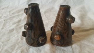 Vintage Unique Ceramic Wooden Teepee Looking Salt And Pepper Shakers