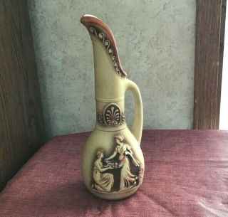Vintage Bisque Porcelain Bud Vase Brown & Tan Grecian Urn Style,  8 1/2 Inches