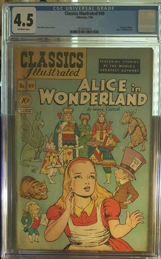 Cgc Vintage Classics Illustrated 49 Alice In Wonderland Hrn 14 7/48 Vg,