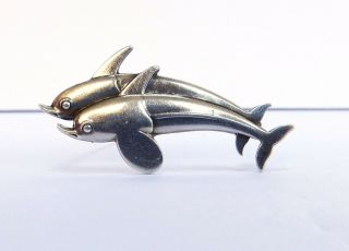 Vintage George Jensen Sterling Silver Double Dolphin Pin Broach