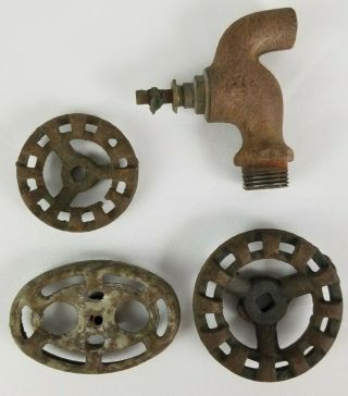 Vintage Cast Iron Shut Valve Spigot Handles Knobs And Faucet Set Of 3