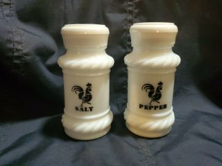 Vintage Salt And Pepper Shakers White Milk Glass With Roosters