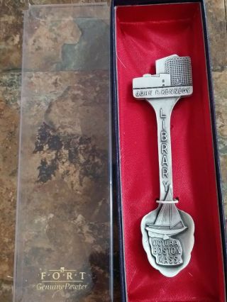 Collectible Souvenir Spoon - John F.  Kennedy - Library - Fort - Pewter