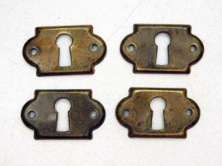 Old Antiques Set Of 4 Matching Small Brass Key Escutcheons Patina
