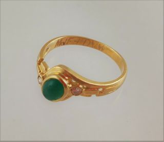 ANTIQUE 18 KARAT GOLD with 1/3 CARAT CABOCHON EMERALD and DIAMONDS RING 2