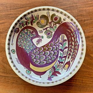Vintage Denmark Royal Copenhagen Fajance Peacock Bird Pottery Bowl Signed B