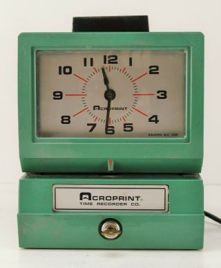 Vintage Acroprint Time Recorder Auto Punch Clock 125nr4,  Key 100 For Charity