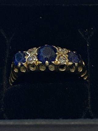 Antique/vintage Edwardian - 18ct Gold Diamond And Sapphire Gypsy Ring - 3.  4 Grams