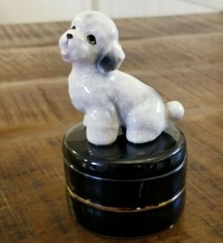 Rare Vtg Takahashi Mcm Poodle Dog Jewelry Trinket Box Figurine Porcelain Japan