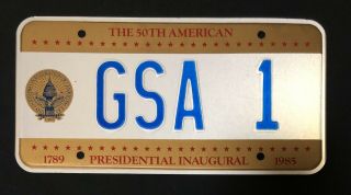 1985 Reagan Presidential Inaugural [gsa 1] Vanity License Plate Washington Dc