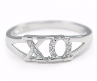 Chi Omega Sorority Sterling Silver Ring With Simulated Diamonds,