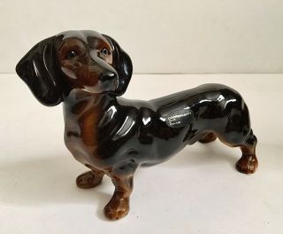 Vintage Coppercraft Porcelain Dachshund Dog Black Brown Figurine Made In England