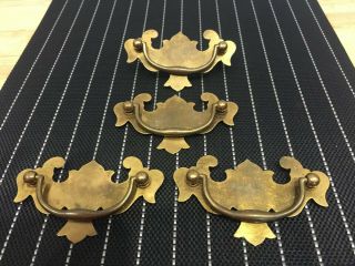 Set of 4 - Antique Vintage Reclaimed brass drawer pull handles. 3