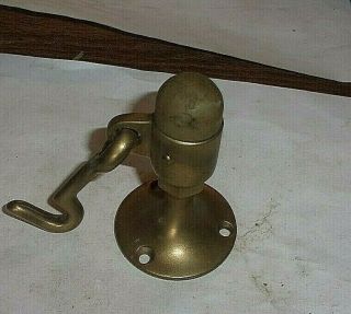 Vintage Large Industrial Heavy Brass Door Stopper With Rubber Bumper And Hook