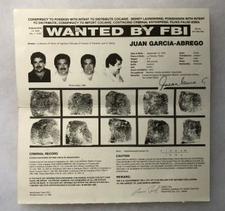 MEXICAN CARTEL DRUG LORD JUAN GARCIA - ABREGO WANTED BY THE FBI ORIG 1995 POSTER 3