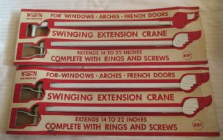 2 Pair Vintage Art Deco Swing Arm Curtain Rods Extendable W Brackets - Org.  Cards